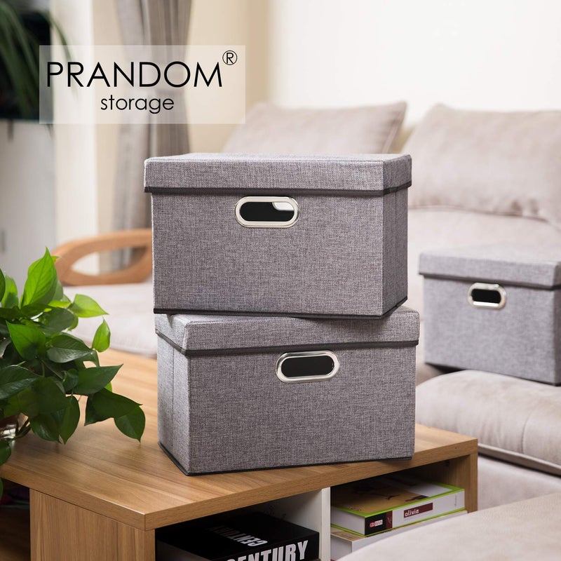 PRANDOM Collapsible Storage Containers with Lids [5-Pack] Linen Fabric Foldable Storage Bins Boxes Organizer Baskets Cube with Cover for Home Bedroom Closet Office Nursery (14.9x9.8x9.8) - Image 2